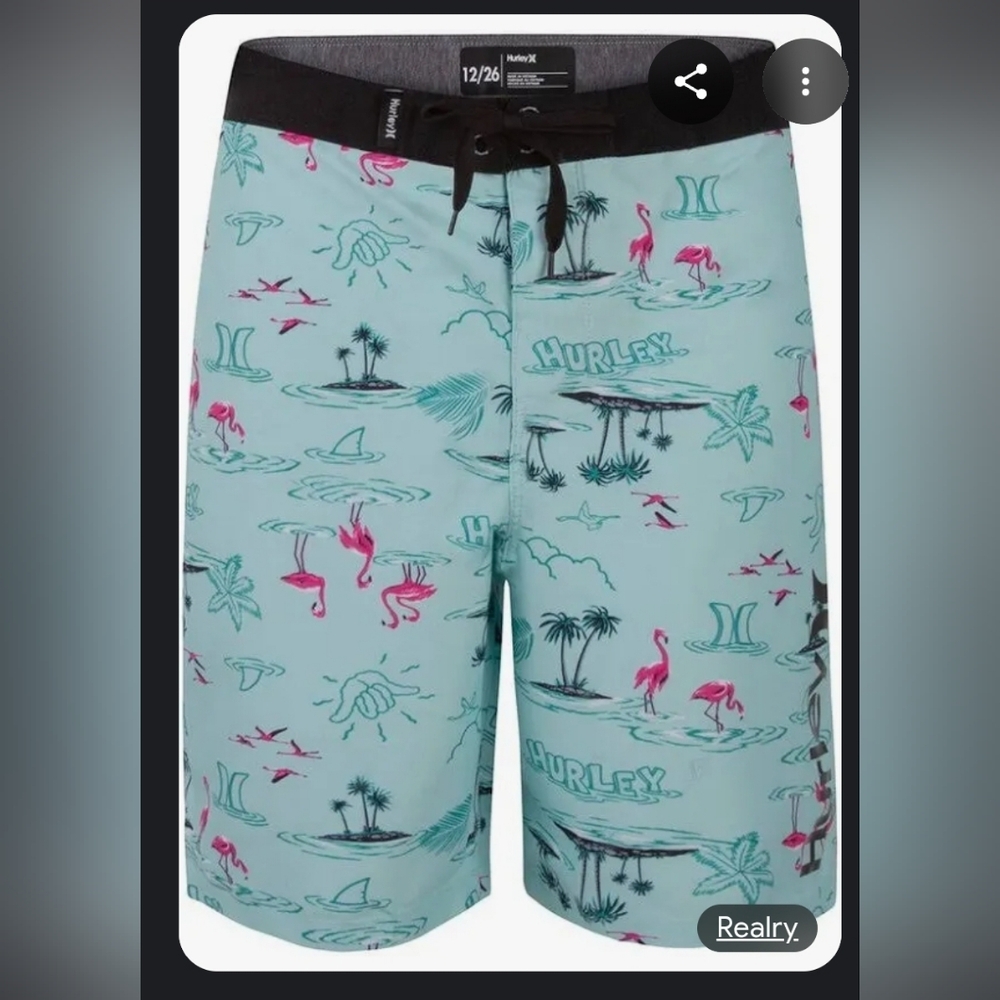 Hurley Boys Print Board Shorts swimming trunks size 12/26 flamingos